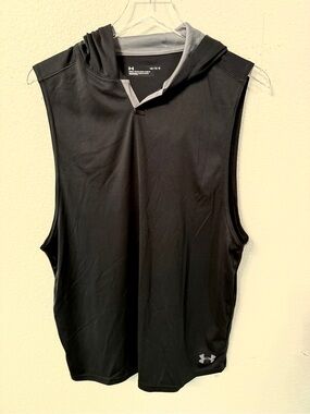 Under Armour Men’s Black Sleeveless Hoodie Tank with Gray Trim
